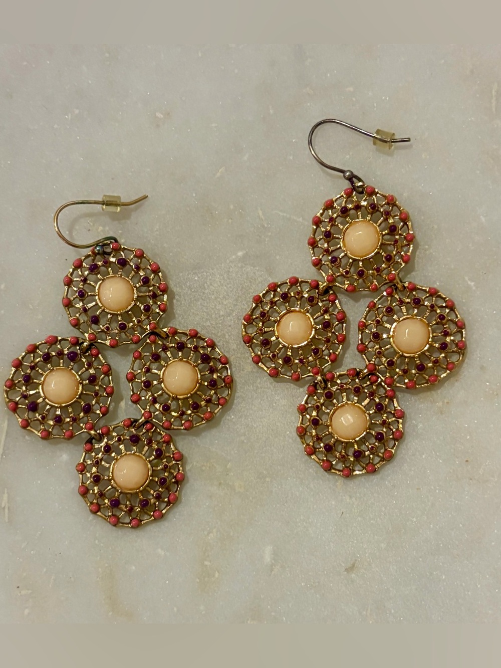 Stella & Dot Garden Party Earrings Gold Tone Filigree Chandelier Statement 2”